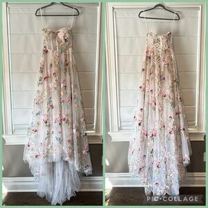 Zapaka A-Line Sweetheart Long Corset Prom Dress With Flower Embroidery